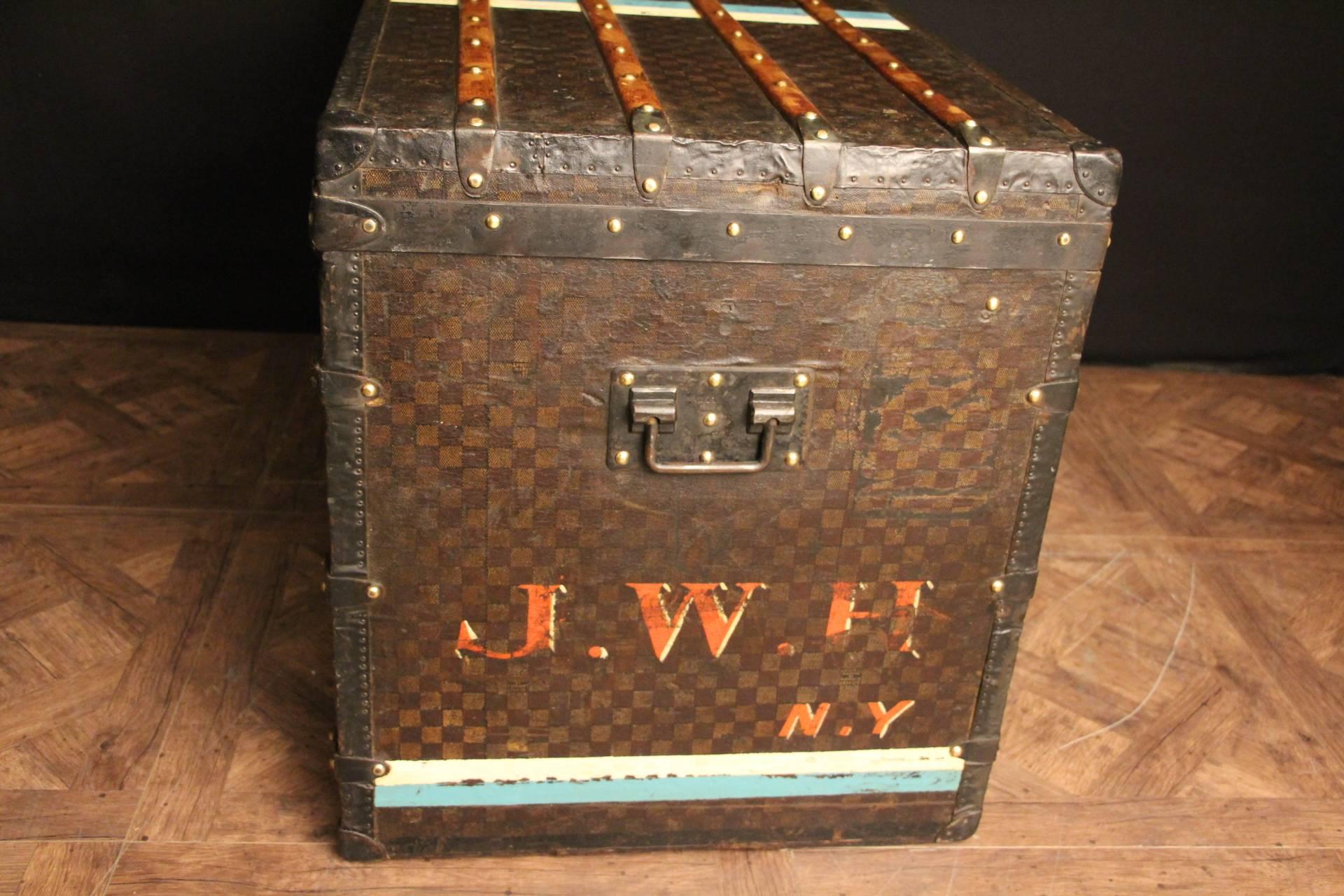 Canvas 1890s Large Louis Vuitton Checkered Monogram Steamer Trunk, Malle Louis Vuitton