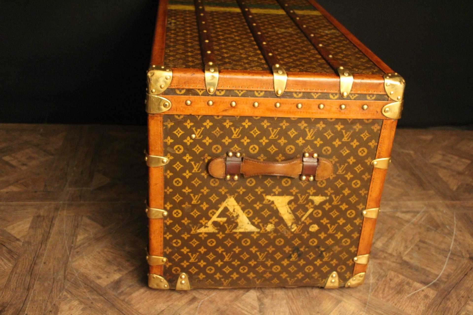 French 1930s Large Louis Vuitton Monogram Stenciled Courier Steamer Trunk