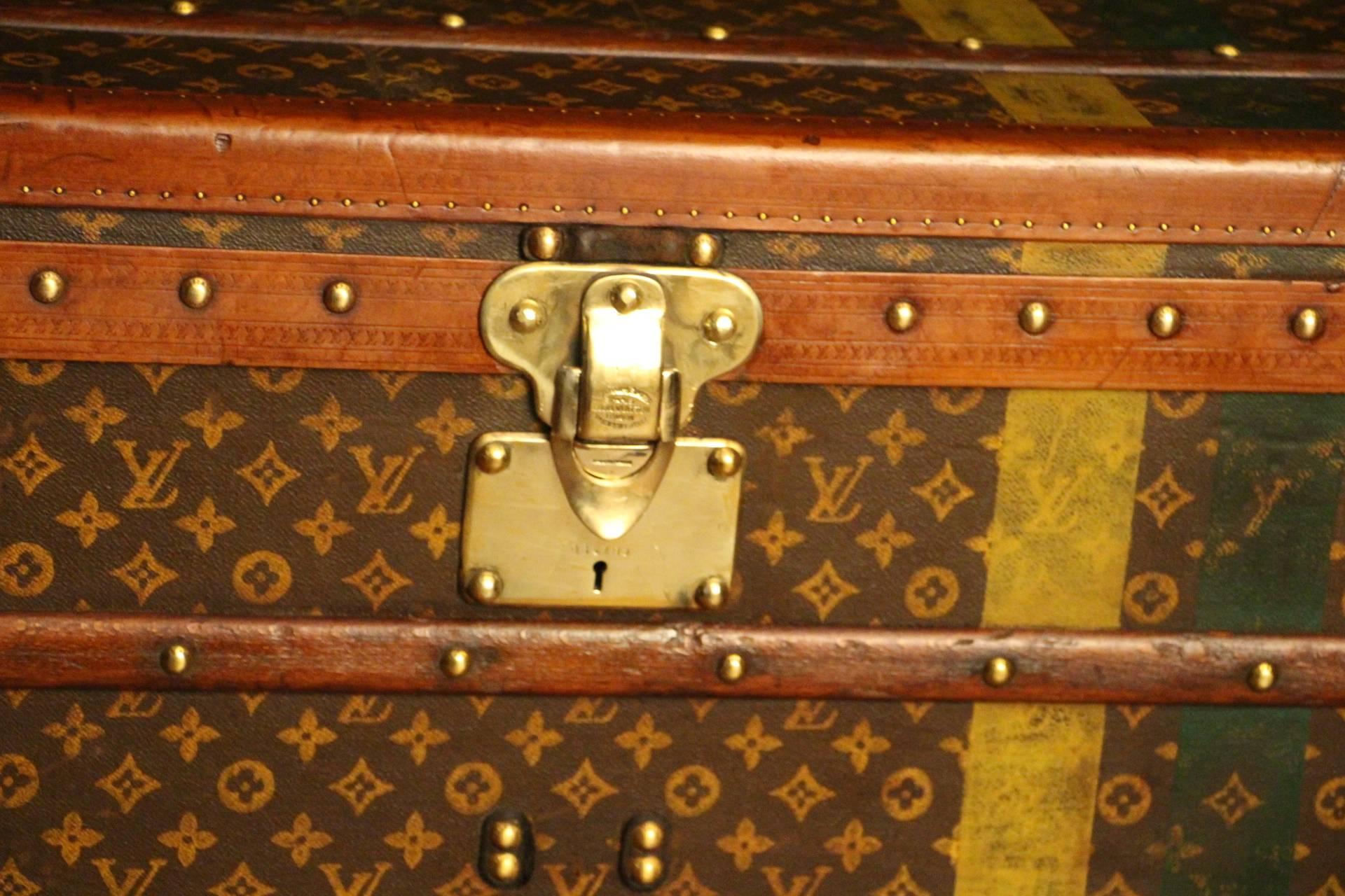 Leather 1930s Large Louis Vuitton Monogram Stenciled Courier Steamer Trunk