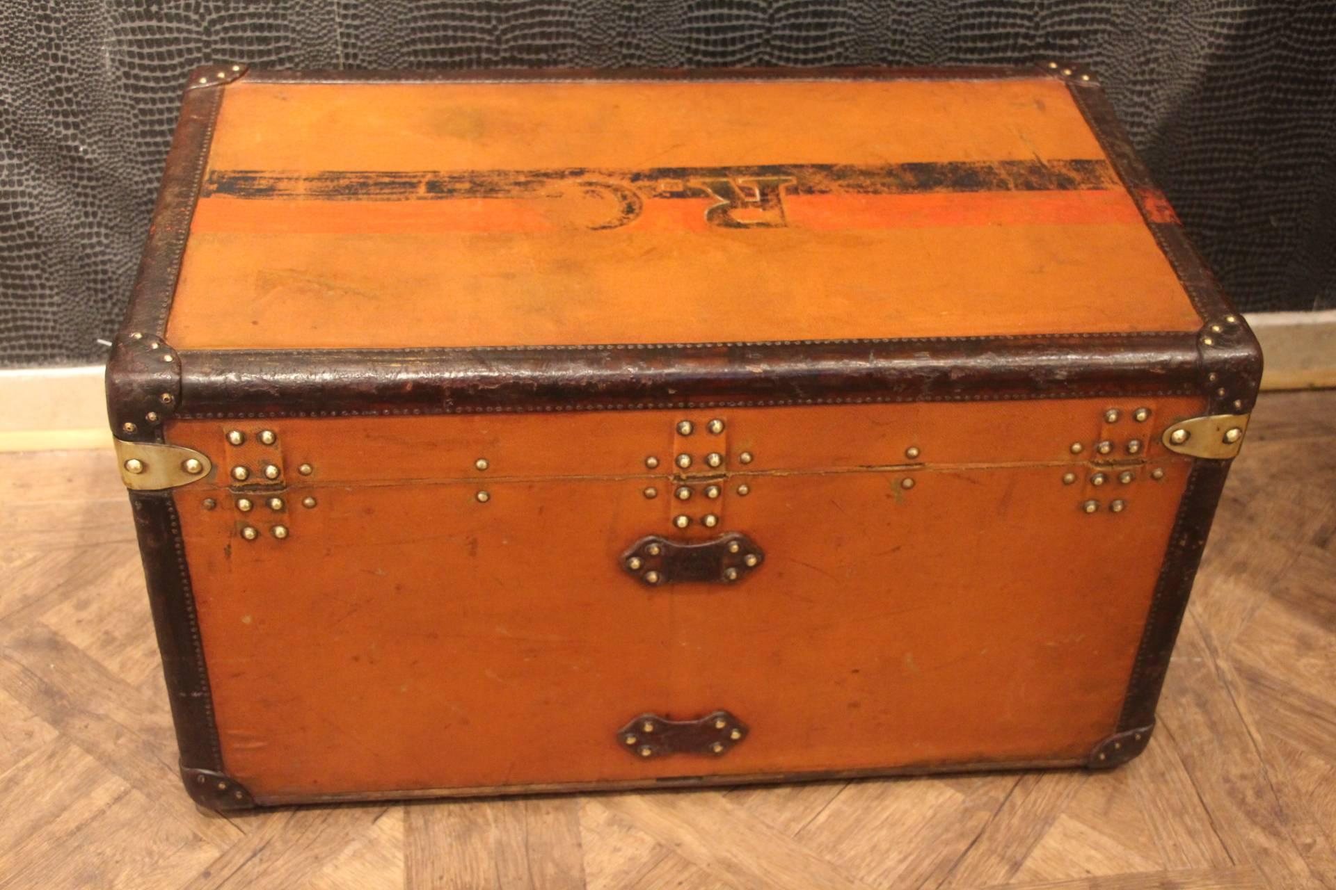 Small Louis Vuitton Orange Steamer Trunk, Malle Louis Vuitton In Good Condition In Saint-Ouen, FR