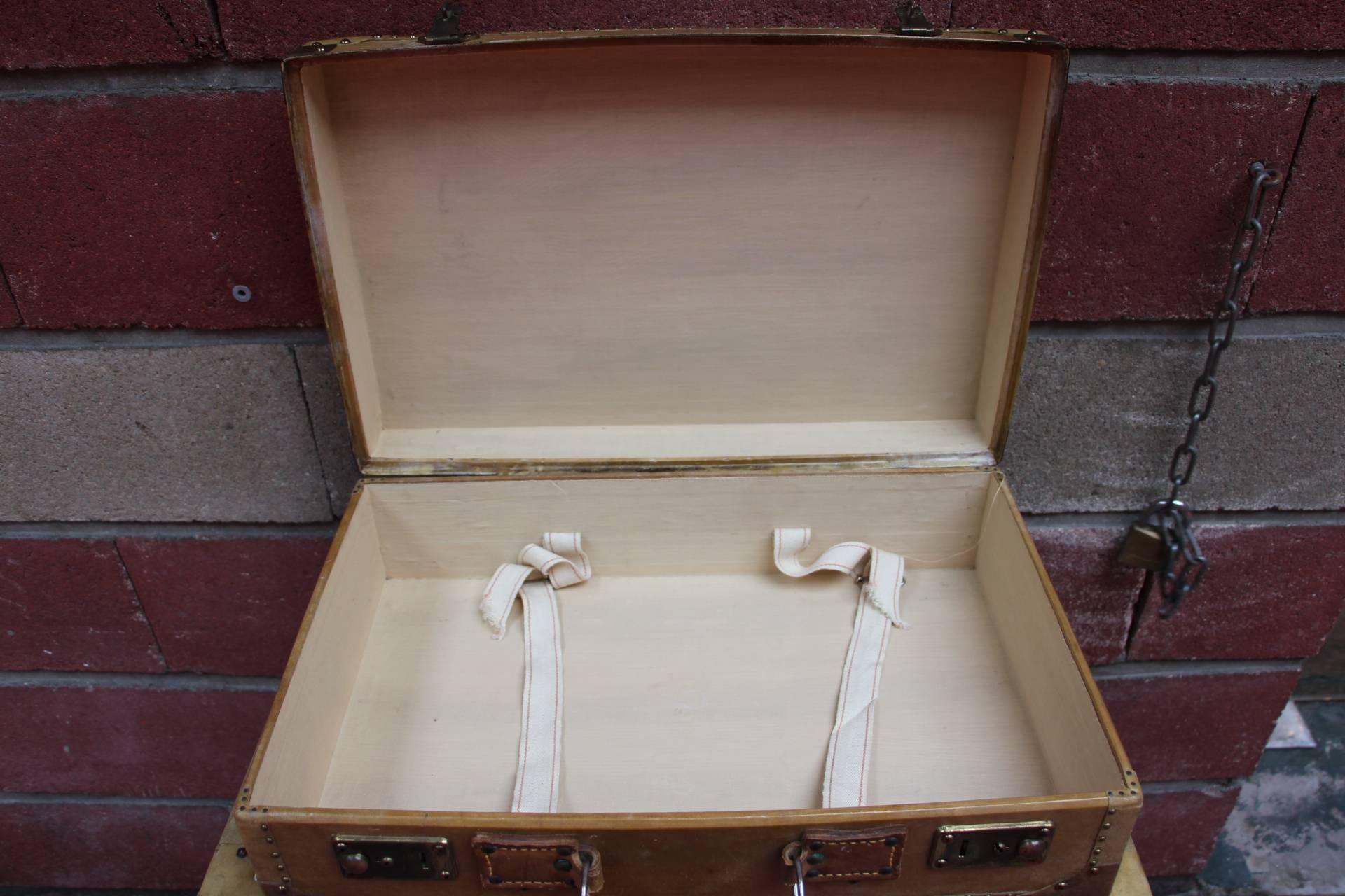 Set of Vellum Pieces of Luggage, Five Vellum Suitcases and One Round Hat Box 1