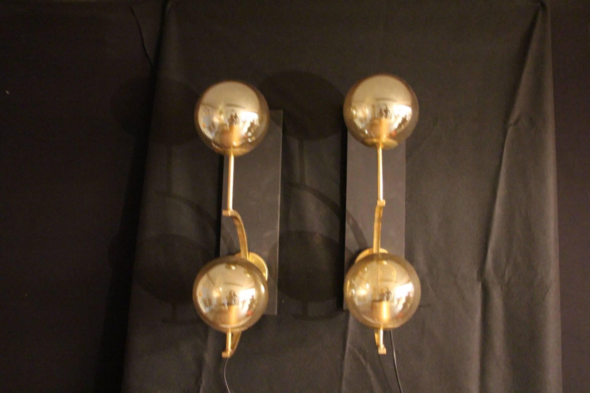 Mid-Century Modern Italian Modern Mid-Century Pair of Brass and Golden Murano Glass