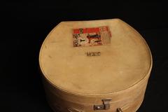 1930s White Vellum Round Hat Trunk