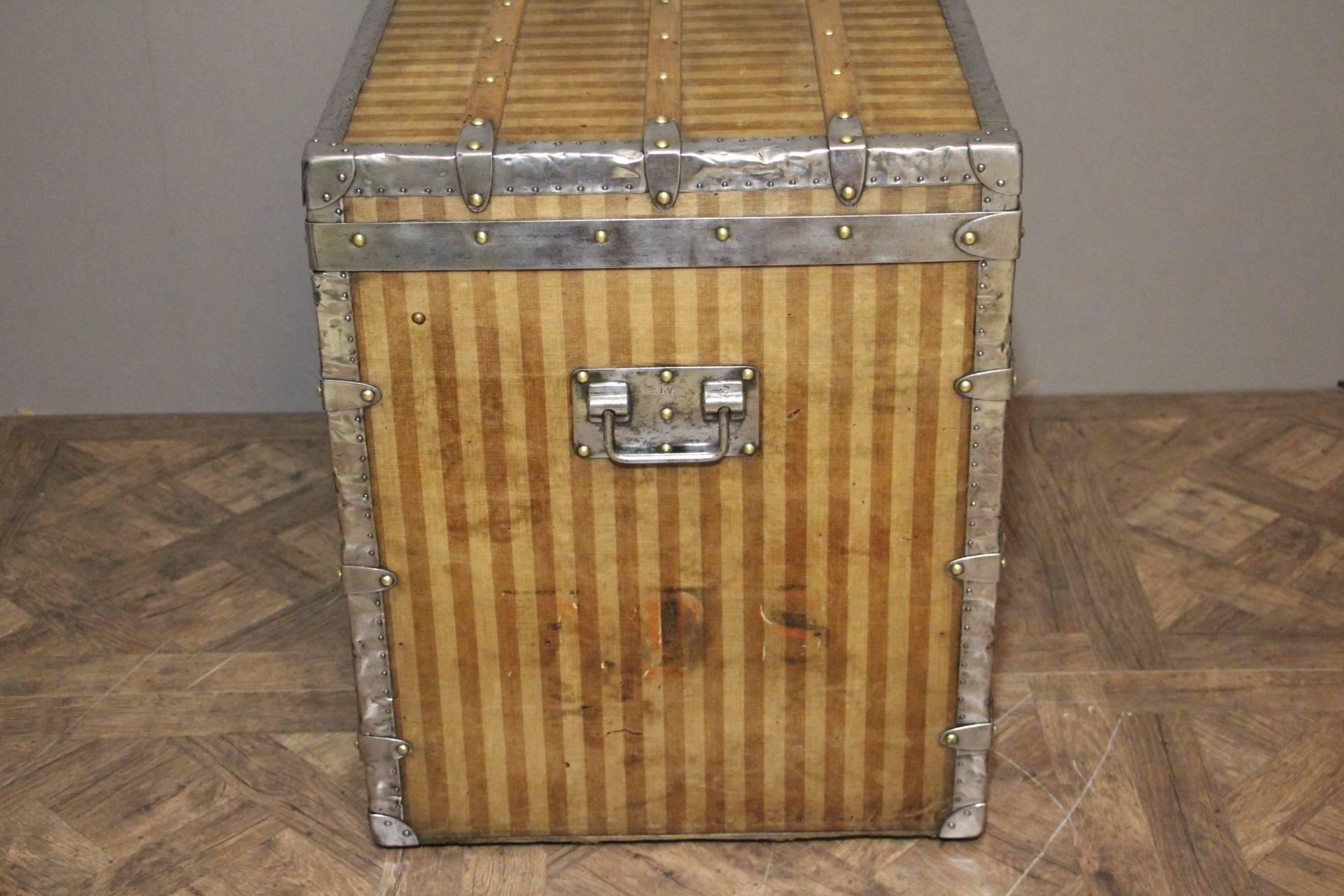 Steel 1870s Louis Vuitton Striped Canvas Steamer Trunk, Malle Louis Vuitton