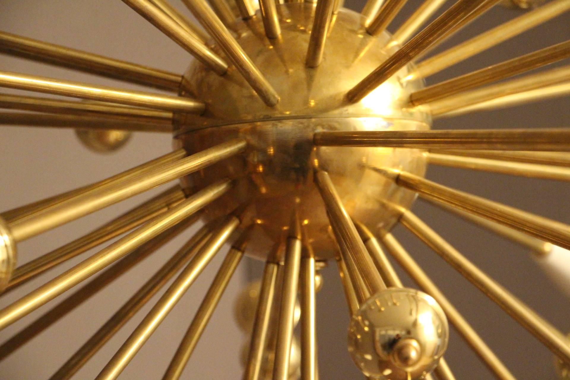 White and Brass Sputnik Chandelier in Stilnovo Style 4