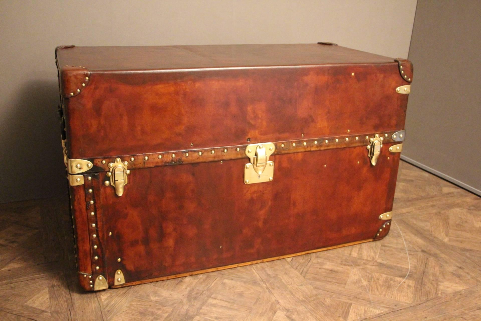 Early 20th Century Extra Large Louis Vuitton All Leather Wardrobe Steamer Trunk, Coffee Table, Malle