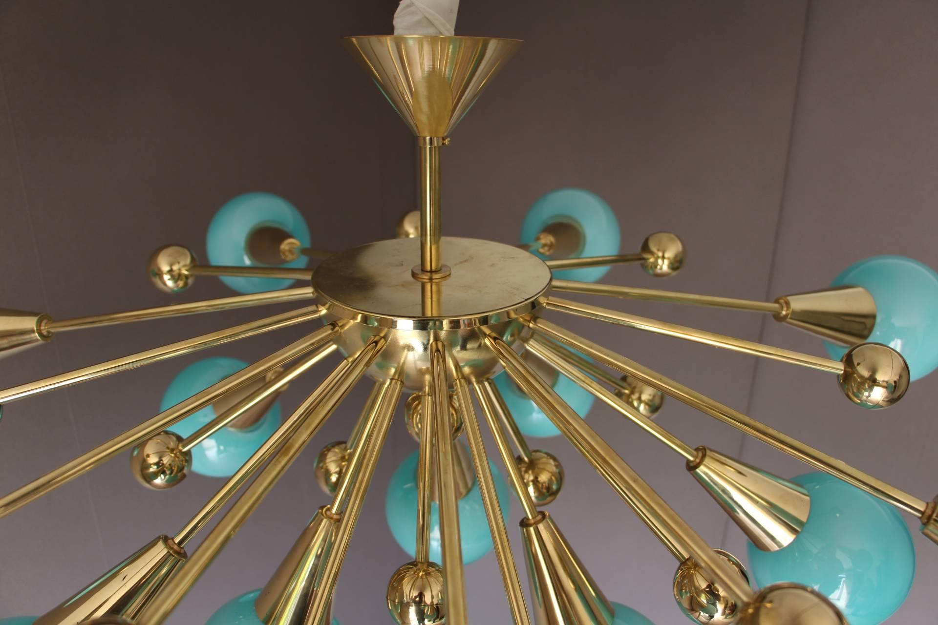 Late 20th Century Half Sputnik Turquoise Blue Murano Glass Globes Chandelier