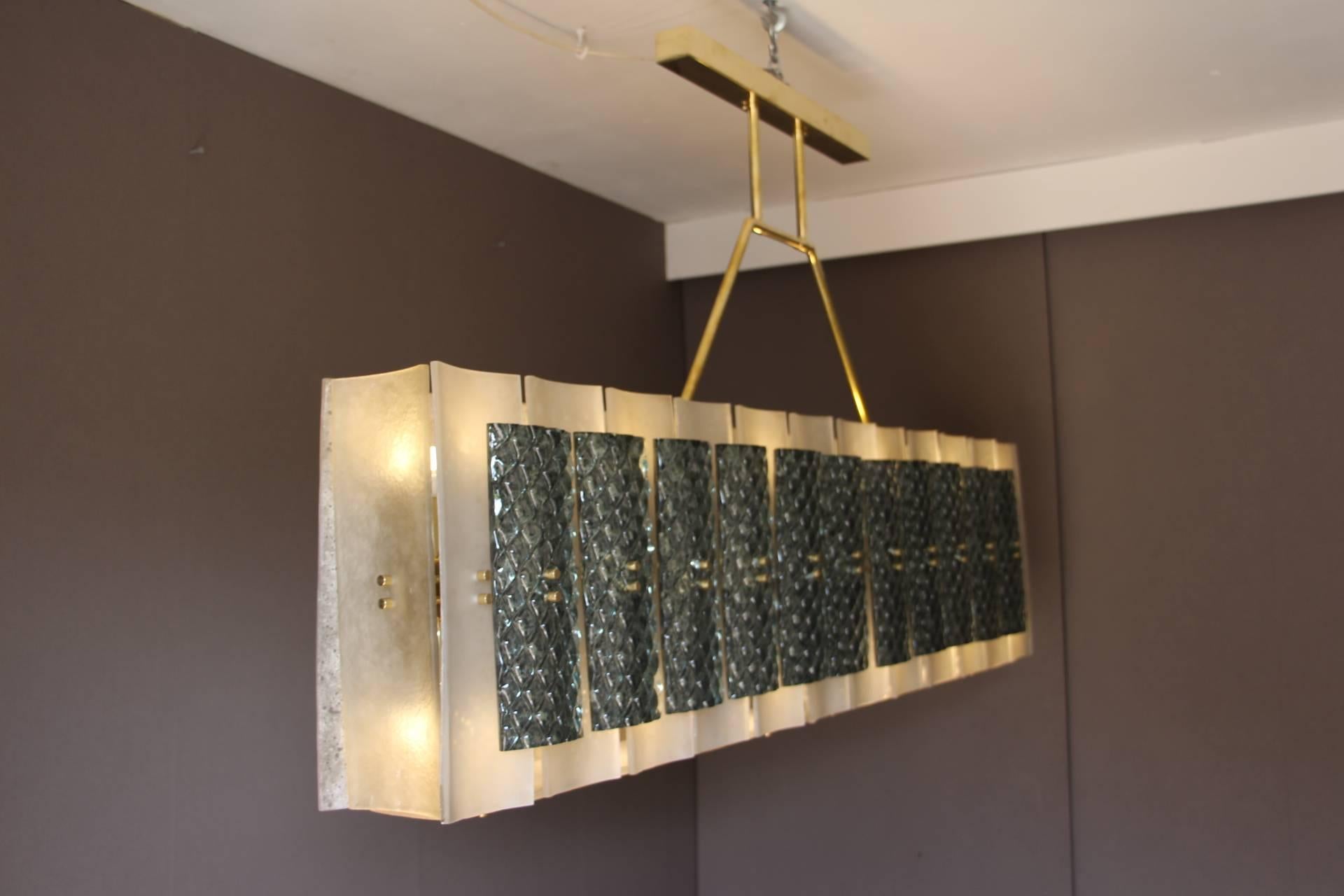 Rectangular Champagne and Grey Murano Glass Chandelier In Excellent Condition In Saint-Ouen, FR