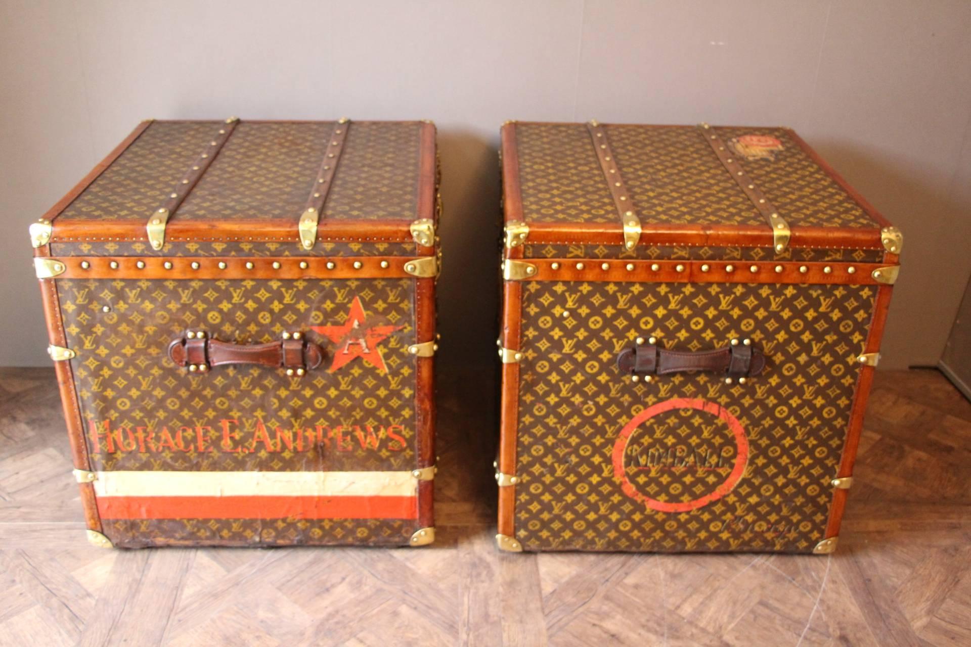 Early 20th Century Pair of Louis Vuitton Monogramm Cube Steamer Trunks, Malles Louis Vuitton