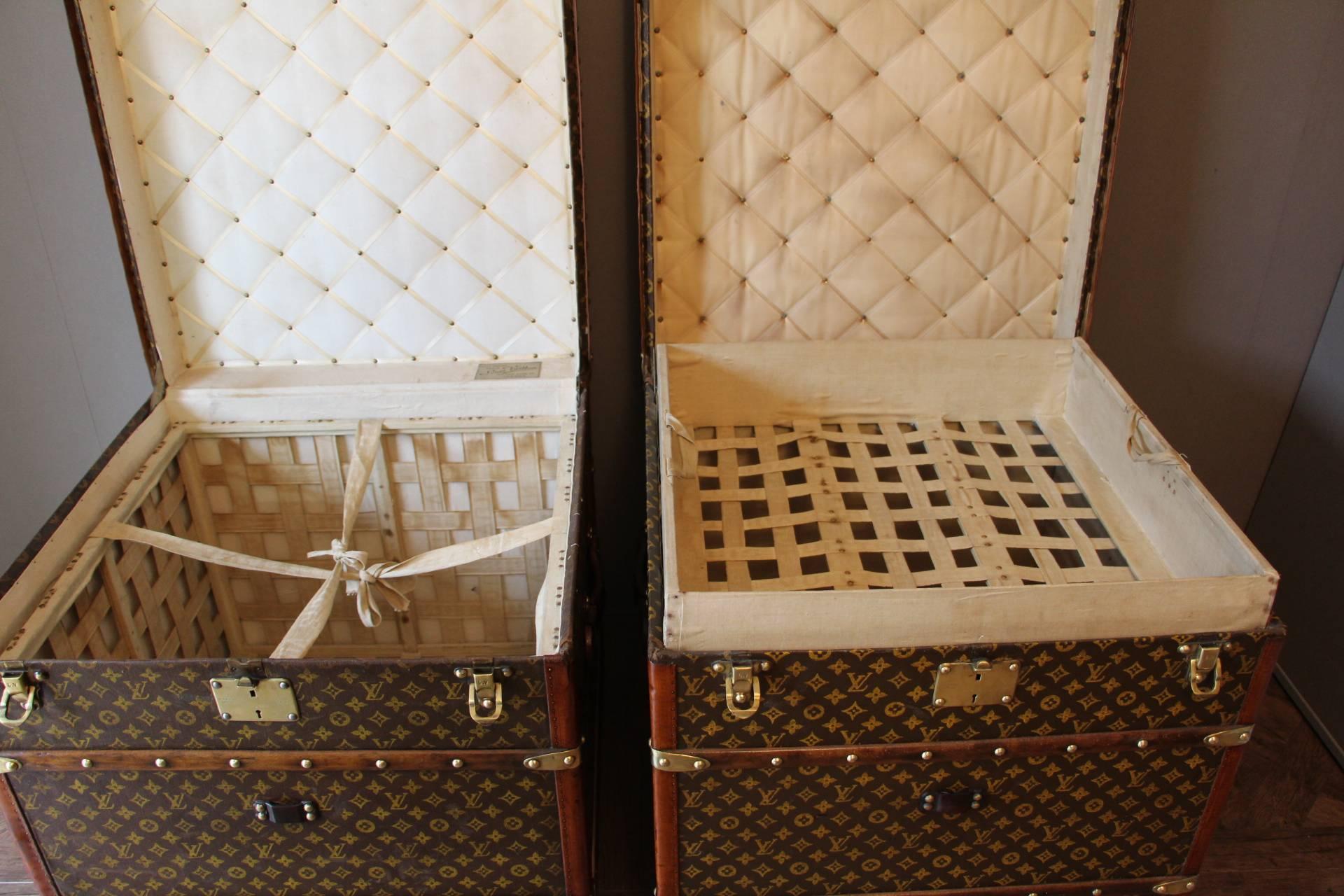 Brass Pair of Louis Vuitton Monogramm Cube Steamer Trunks, Malles Louis Vuitton