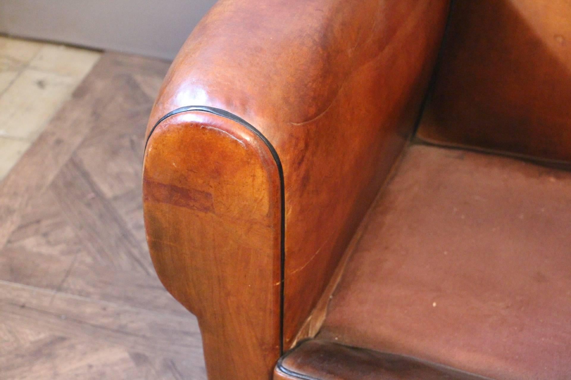 Pair of 1930s French Leather Club Chairs, Mustache Back 2