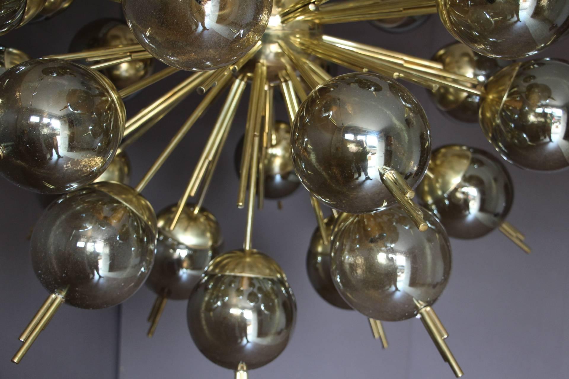 Brass, Golden and Mercury Murano Glass Globes Sputnik Chandelier 4