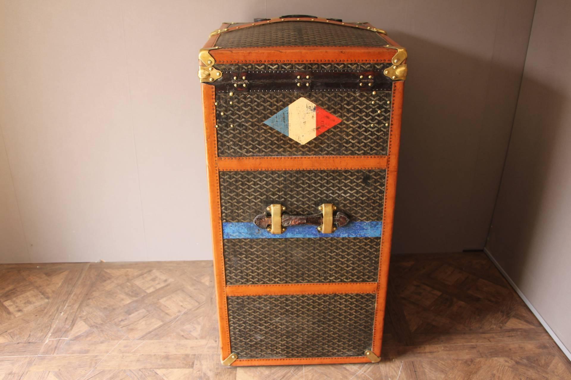 Brass Large Goyard Wardrobe Steamer Trunk