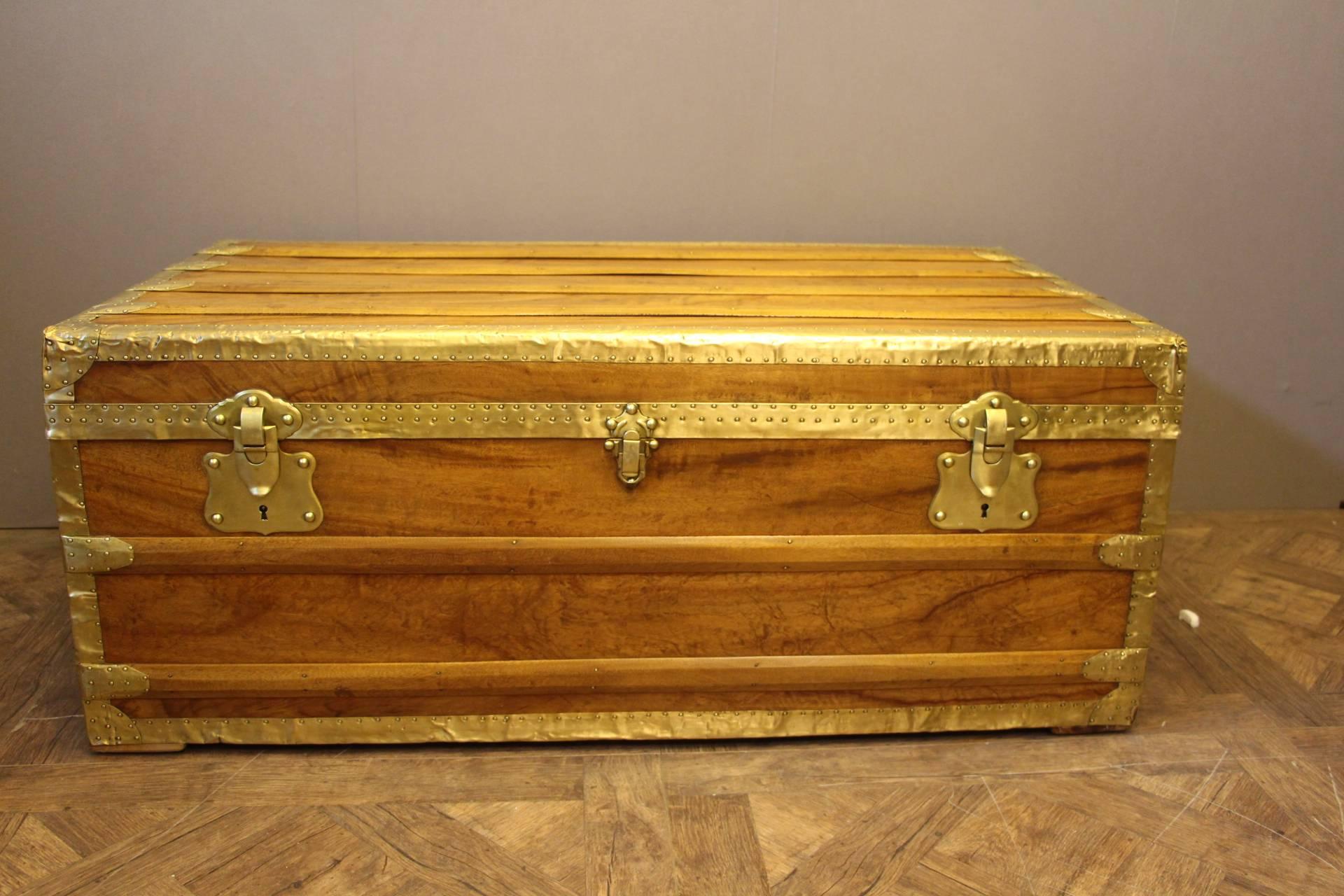 French 1900s Camphor Wood and Brass Cabin Trunk