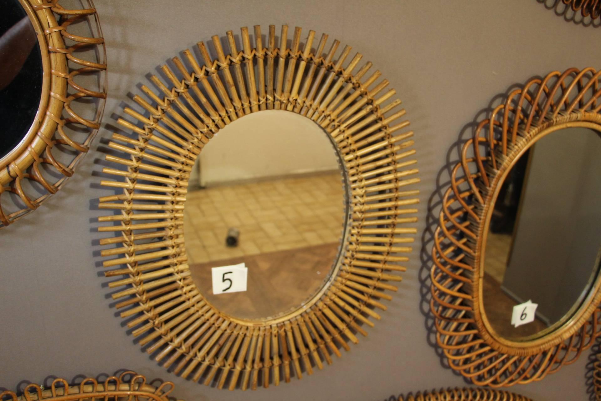 Mid-Century Modern Midcentury Rattan Wall Mirrors, Italian Riviera