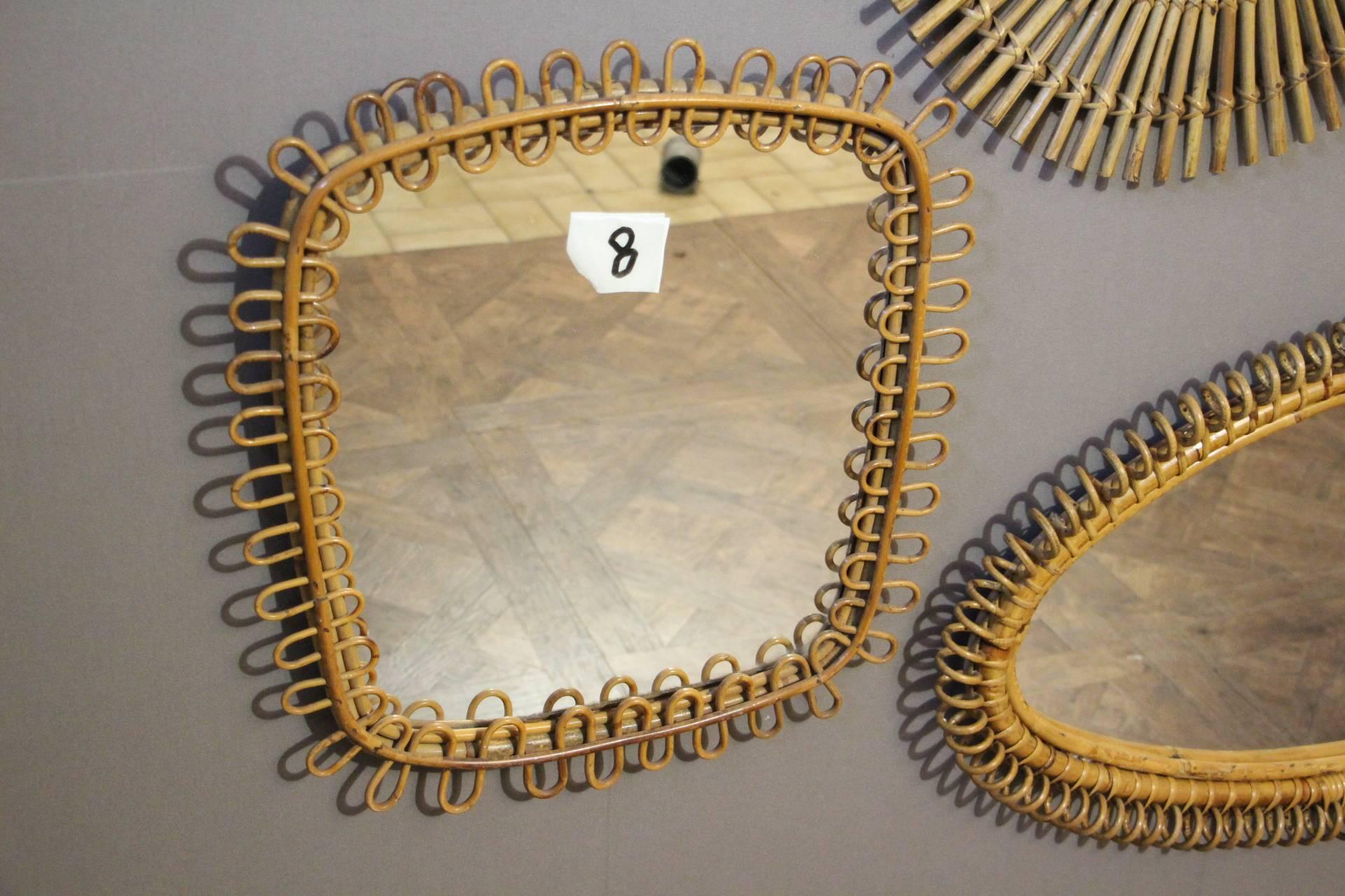 Midcentury Rattan Wall Mirrors, Italian Riviera 1