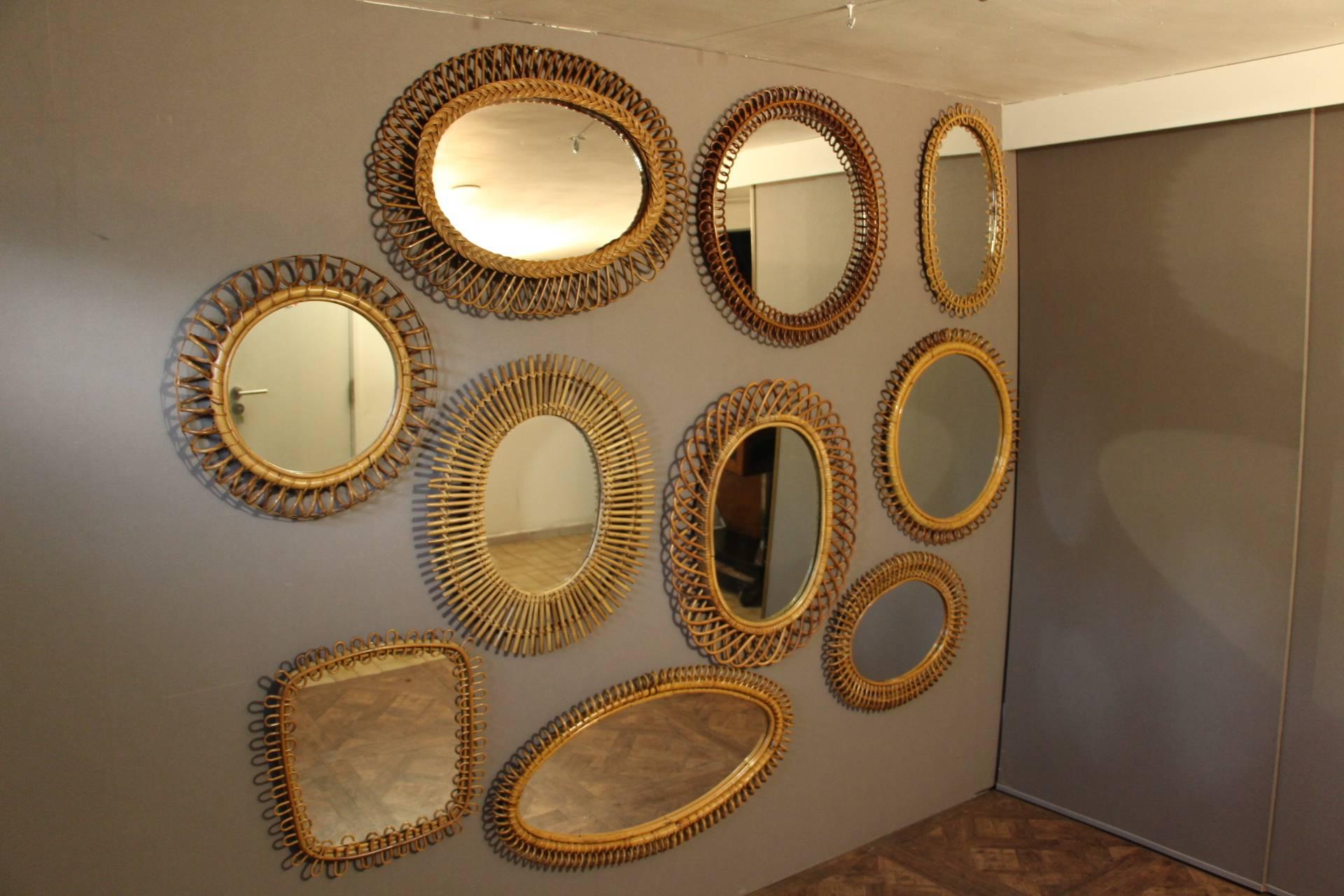 Midcentury Rattan Wall Mirrors, Italian Riviera 2