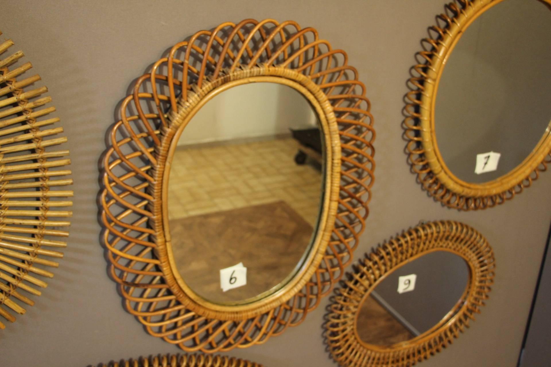 Midcentury Rattan Wall Mirrors, Italian Riviera In Excellent Condition In Saint-Ouen, FR