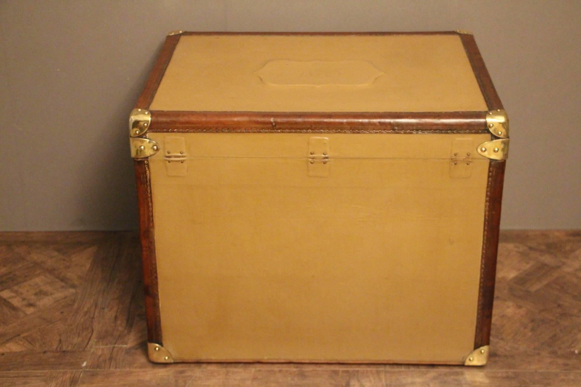 1930s Beige Canvas Steamer Trunk in the Style of Louis Vuitton or Hermes 1