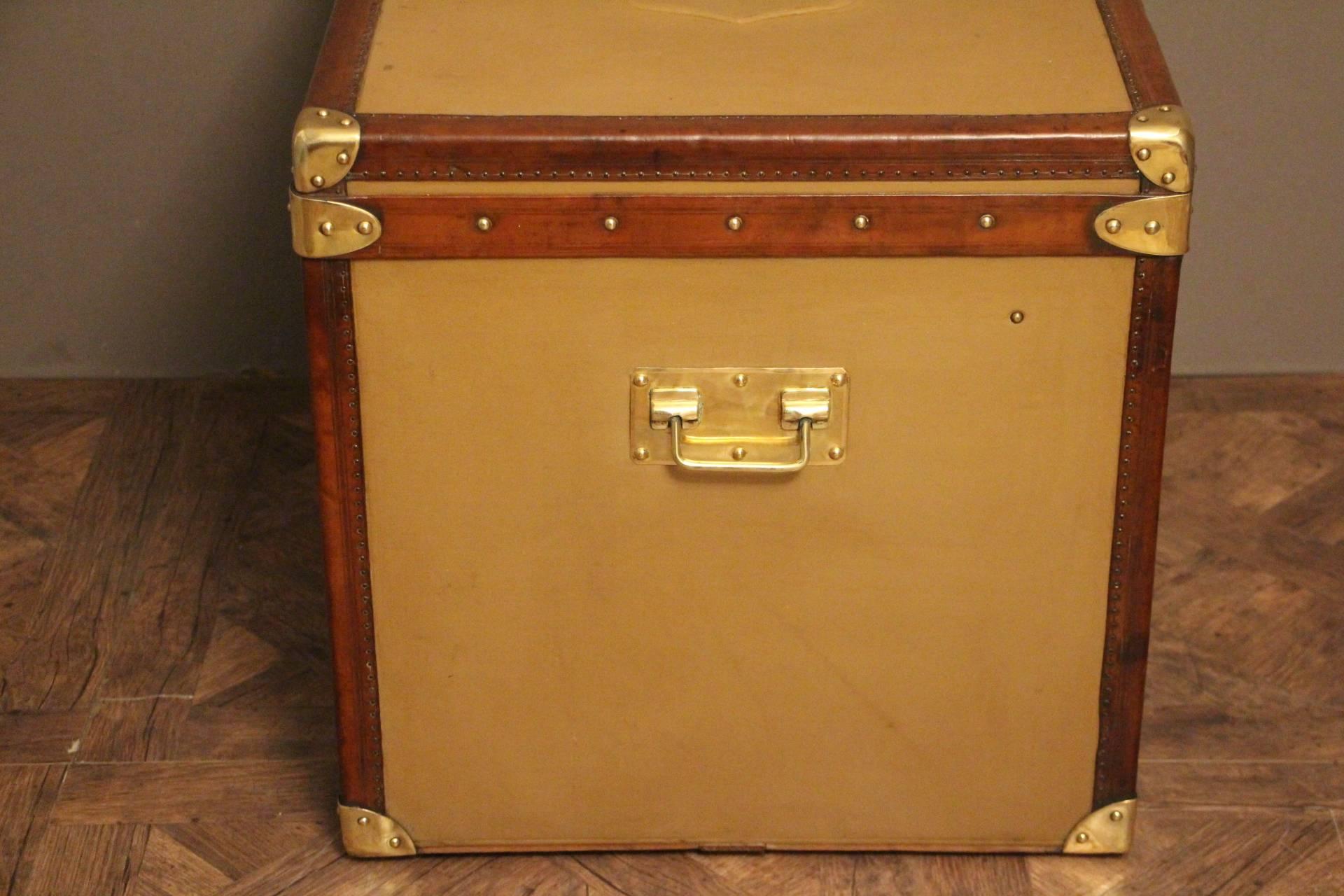 1930s Beige Canvas Steamer Trunk in the Style of Louis Vuitton or Hermes 2