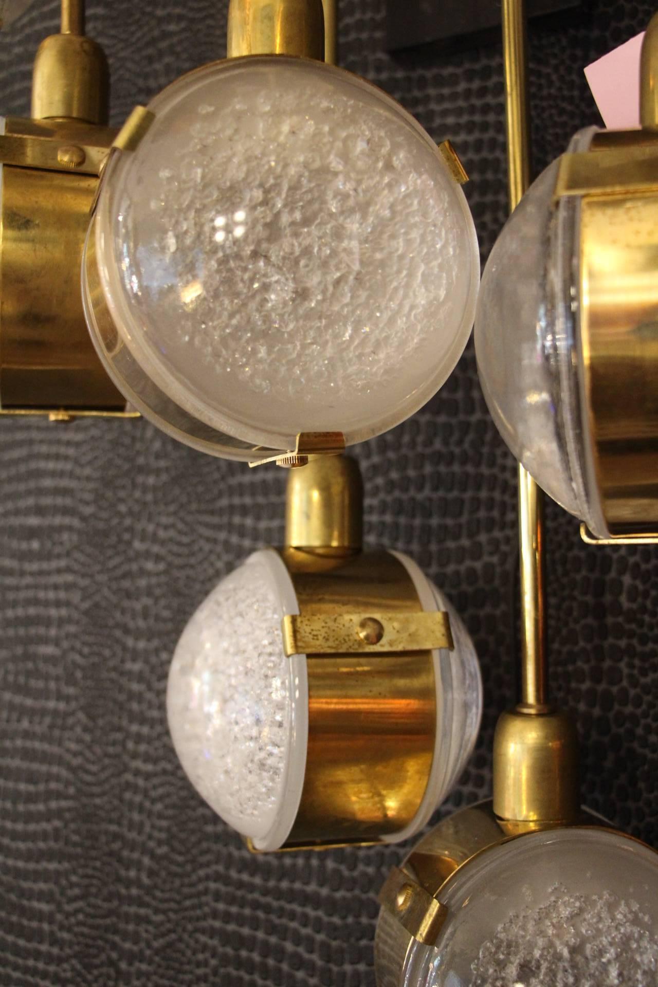 Italian Modern Midcentury Long Pair of Brass and Glass Sconces, Tall Wall Lights 3