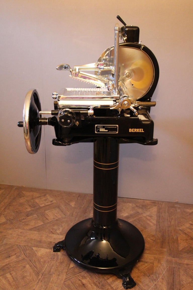 Antique Berkel Black Flywheel Meat Slicer For Sale at 1stdibs