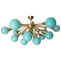 Half Sputnik Turquoise Blue Murano Glass Globes Chandelier