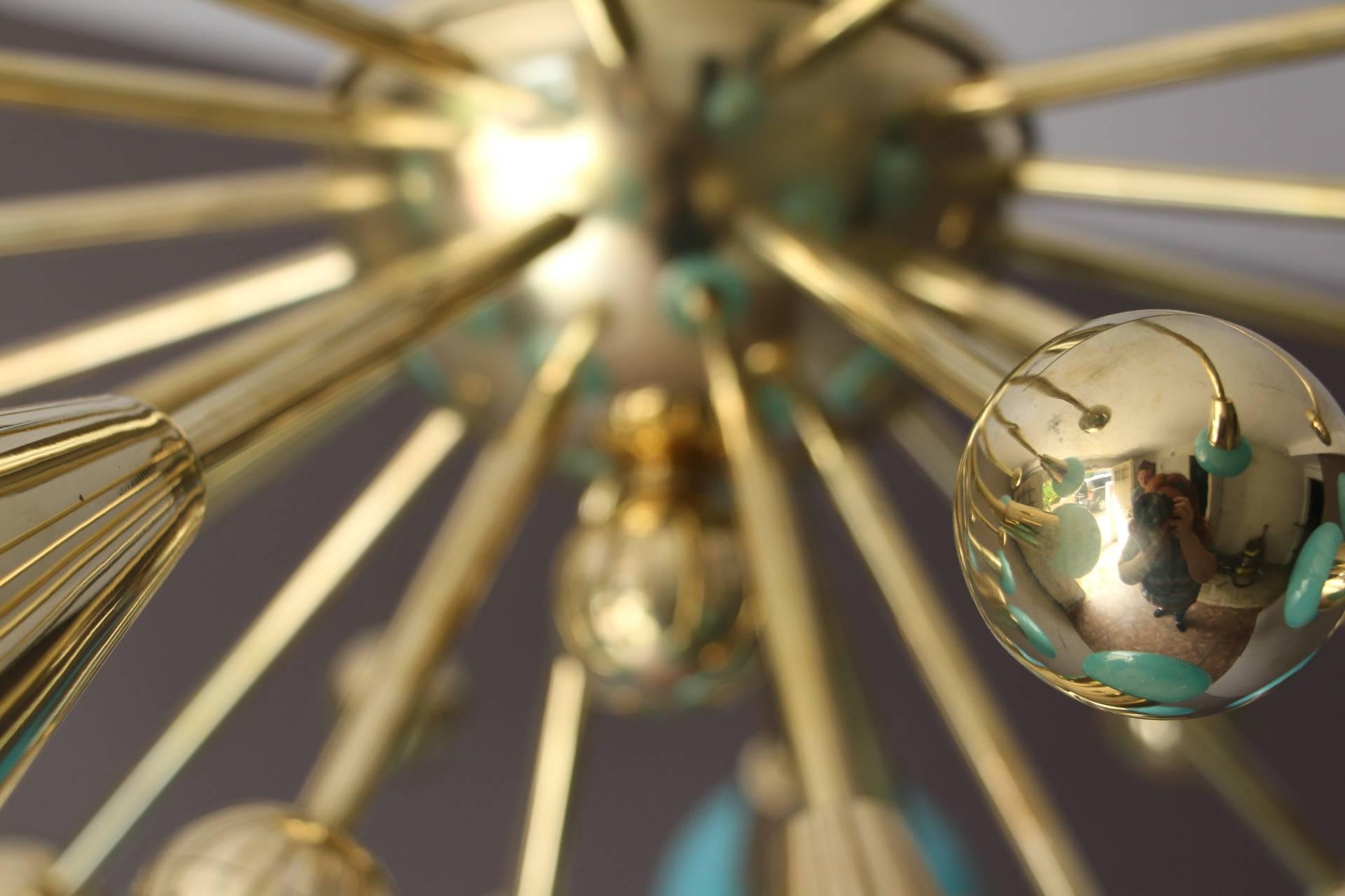 Mid-Century Modern Half Sputnik Turquoise Blue Murano Glass Globes Chandelier