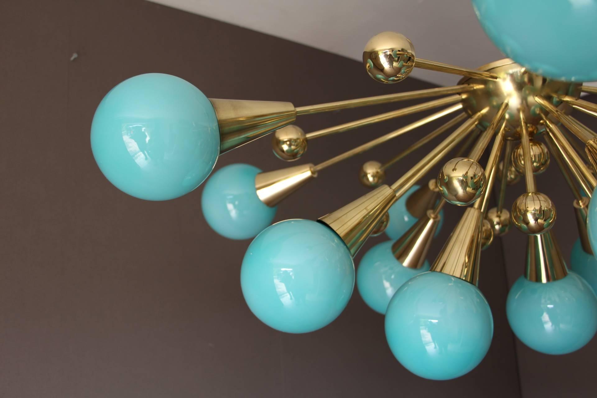 Italian Half Sputnik Turquoise Blue Murano Glass Globes Chandelier