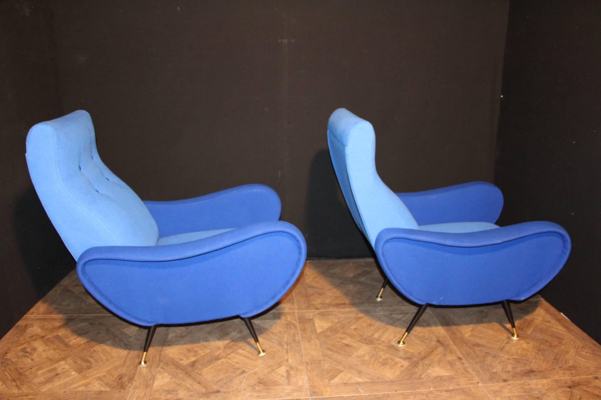 Mid-Century Modern Italian Pair of Blue Mid-Century Chairs In The Style Of Zanuso