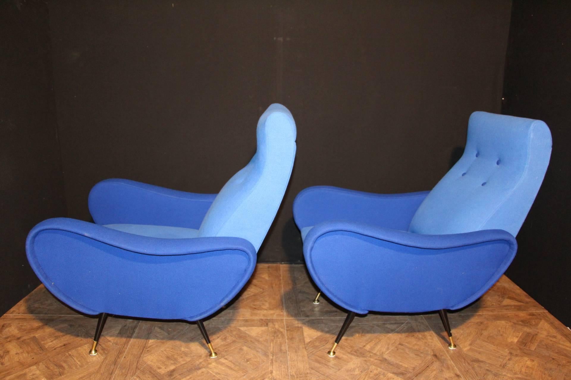 Mid-20th Century Italian Pair of Blue Mid-Century Chairs In The Style Of Zanuso