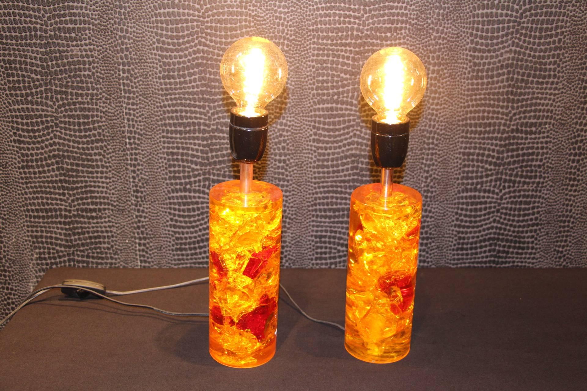 1970's Fractal Resin Pair Of Lamps 3