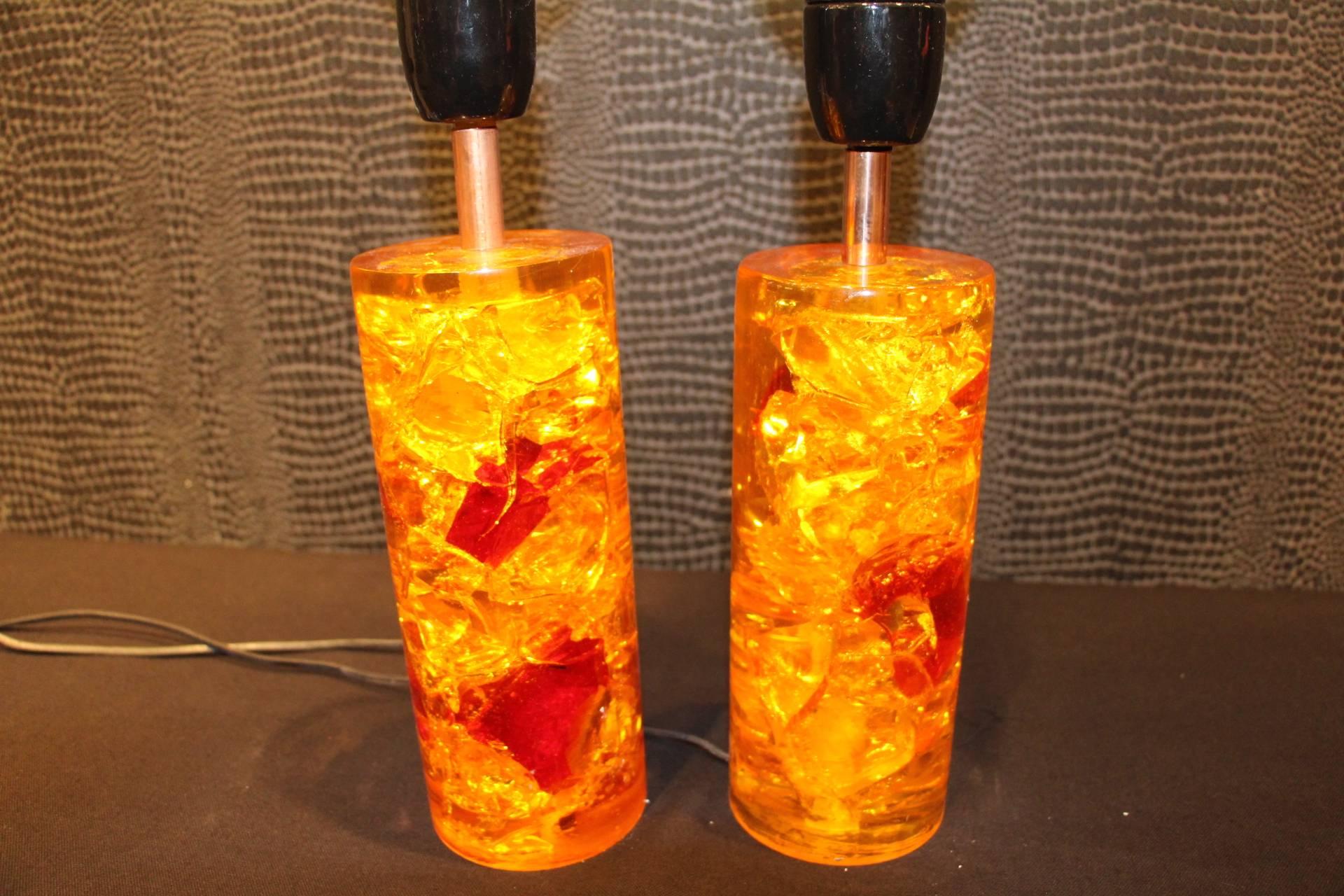 Mid-20th Century 1970's Fractal Resin Pair Of Lamps