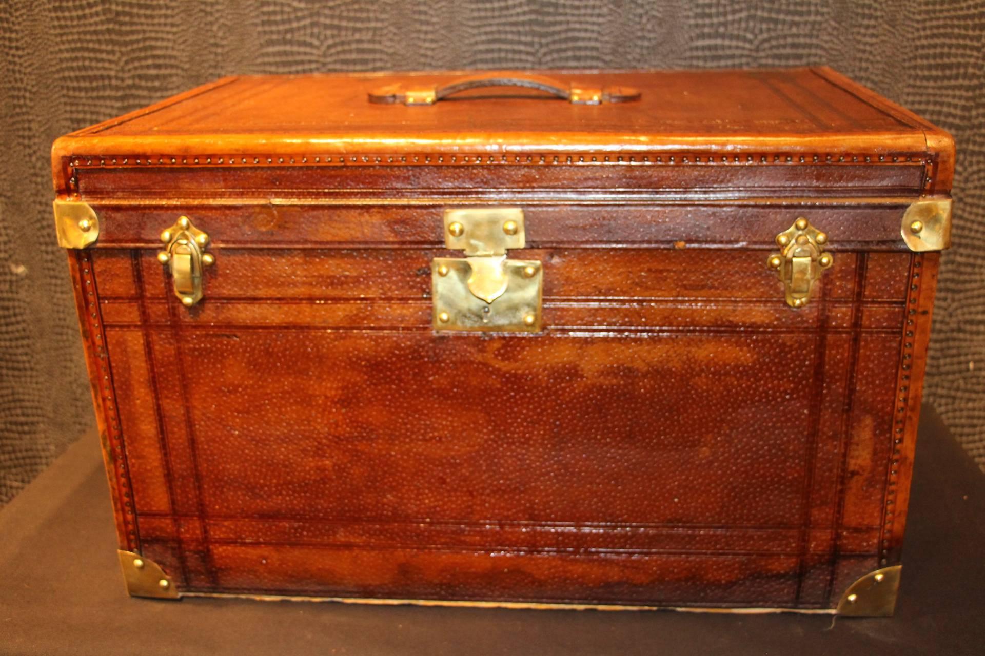 Mid-20th Century  1930's French Brown Leather Rectangular Hat Trunk