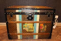 19th C.Louis Vuitton Damier Canvas Courrier Steamer Trunk, White and Blue Stripe
