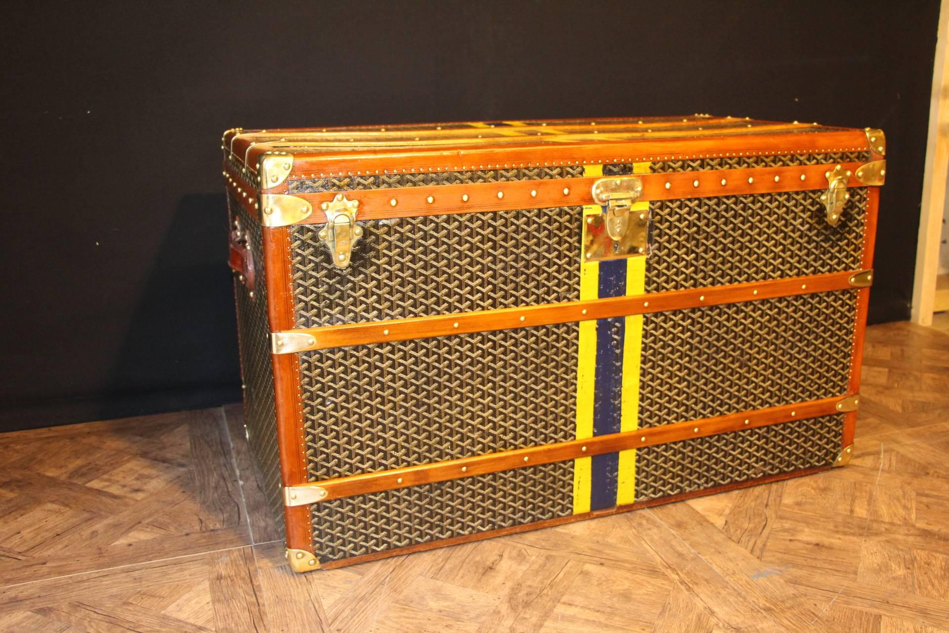 Very Large 1920's Chevrons Canvas Goyard Steamer Trunk 1