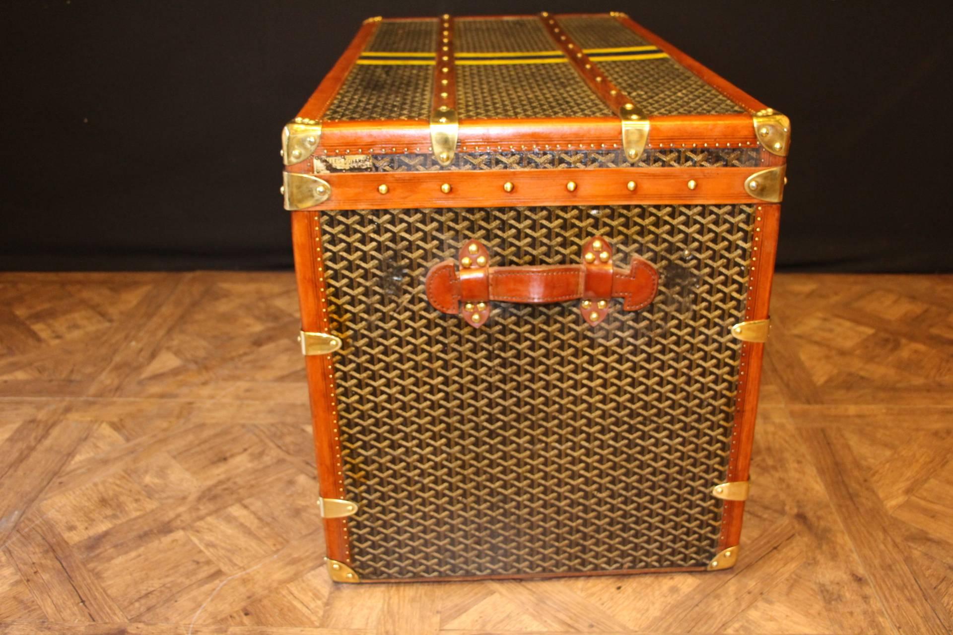 French Very Large 1920's Chevrons Canvas Goyard Steamer Trunk