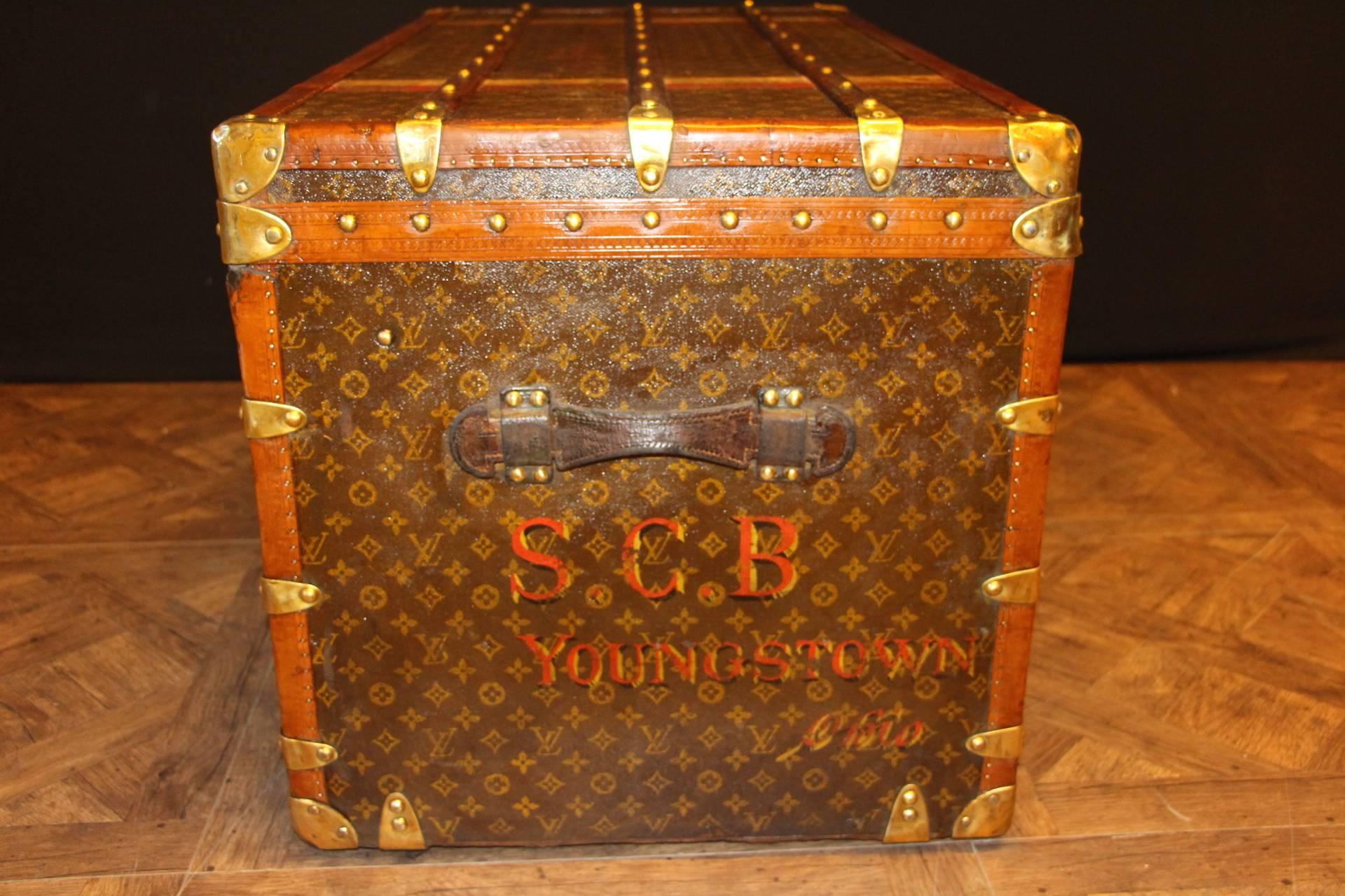 Early 20th Century Large 1920s Louis Vuitton Stenciled Monogramm Canvas Courrier Steamer Trunk