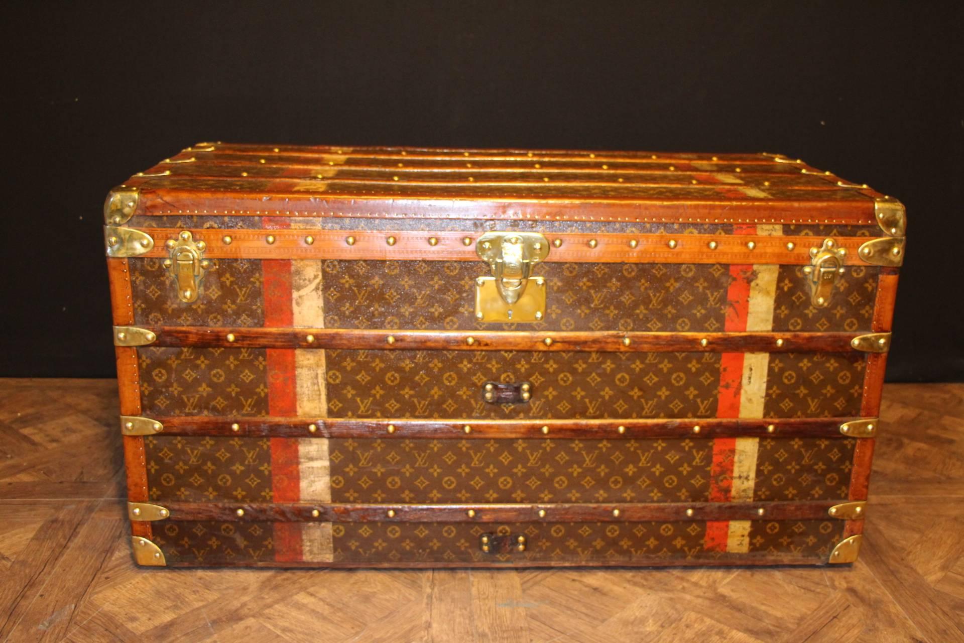 Large 1920s Louis Vuitton Stenciled Monogramm Canvas Courrier Steamer Trunk 2