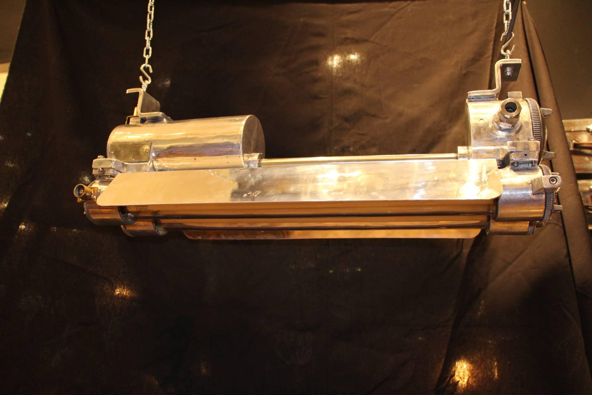 Pair of 1950s Industrial and Ship's Pendant Light 1