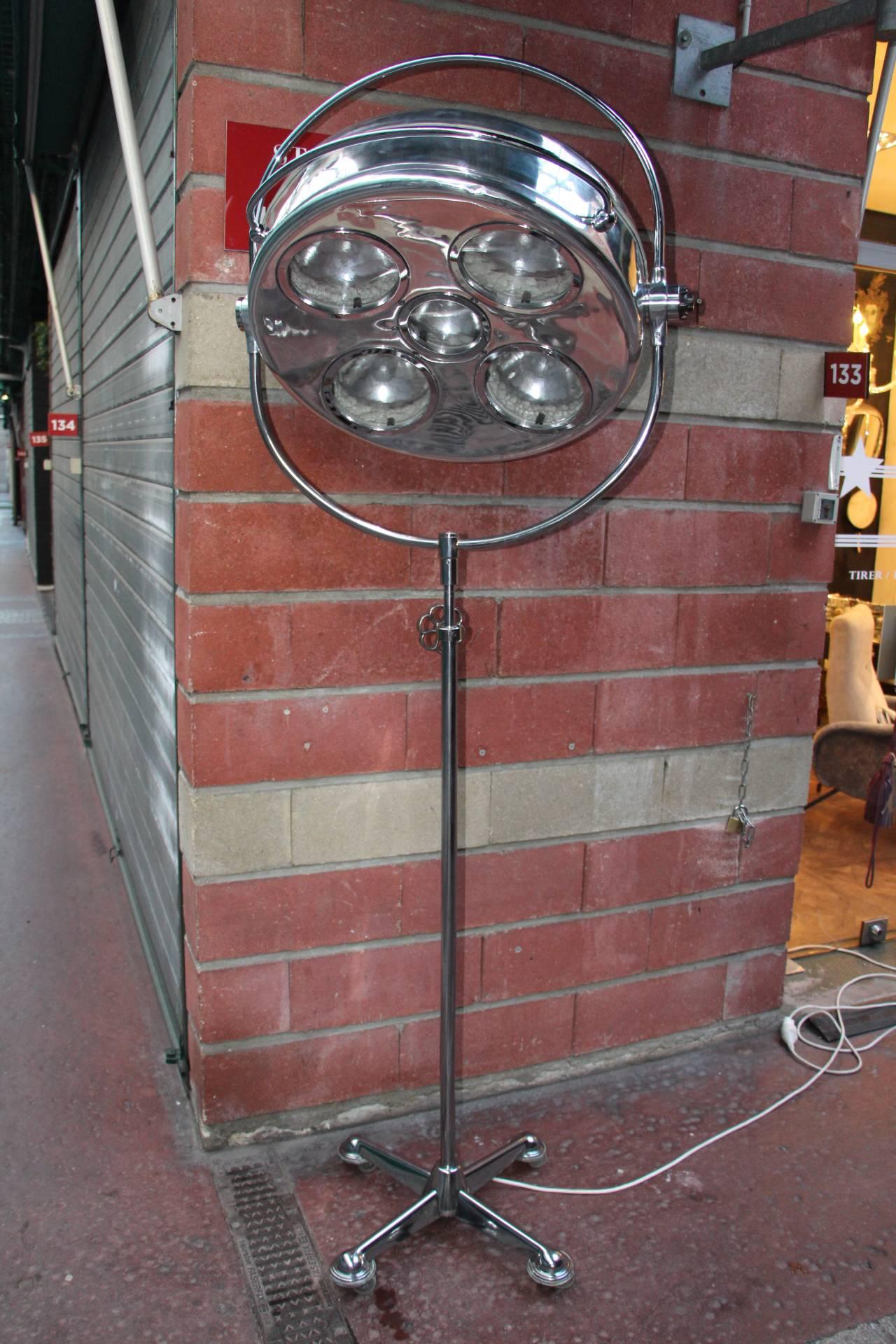 Industrial 1950s Polished Aluminum Floor Lamp