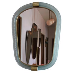 Twisted Rope Light Blue Murano Glass Mirror In Barovier Style