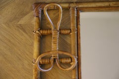 1960s Franco Albini Style Rattan and Bamboo Wall Mirror Coat Rack