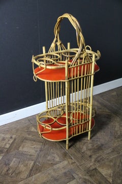 French Mid-Century Bamboo & Rattan Two-Tier Bar Cart 1950's-1960's
