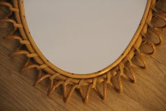 1960s Rattan and Bamboo Round Wall Mirror by Franco Albini