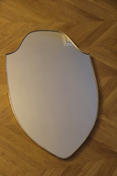 1950's Modernist Shaped Brass Shield Wall Mirror , Gio Ponti Style