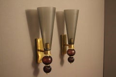 Pair of Italian Mid-Century Style Grey and Purple Murano Sconces