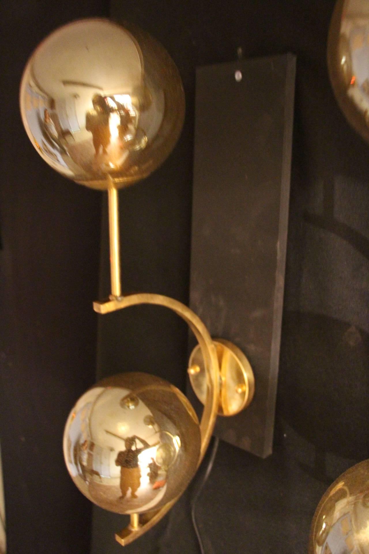 Italian Modern Mid-Century Pair of Brass and Golden Murano Glass 3