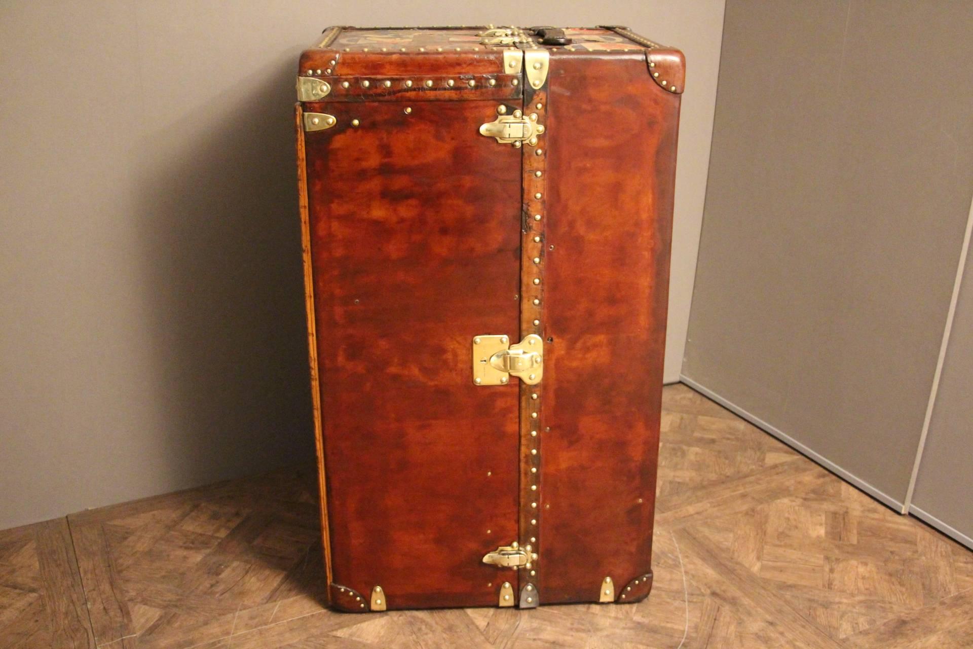 Brass Extra Large Louis Vuitton All Leather Wardrobe Steamer Trunk, Coffee Table, Malle