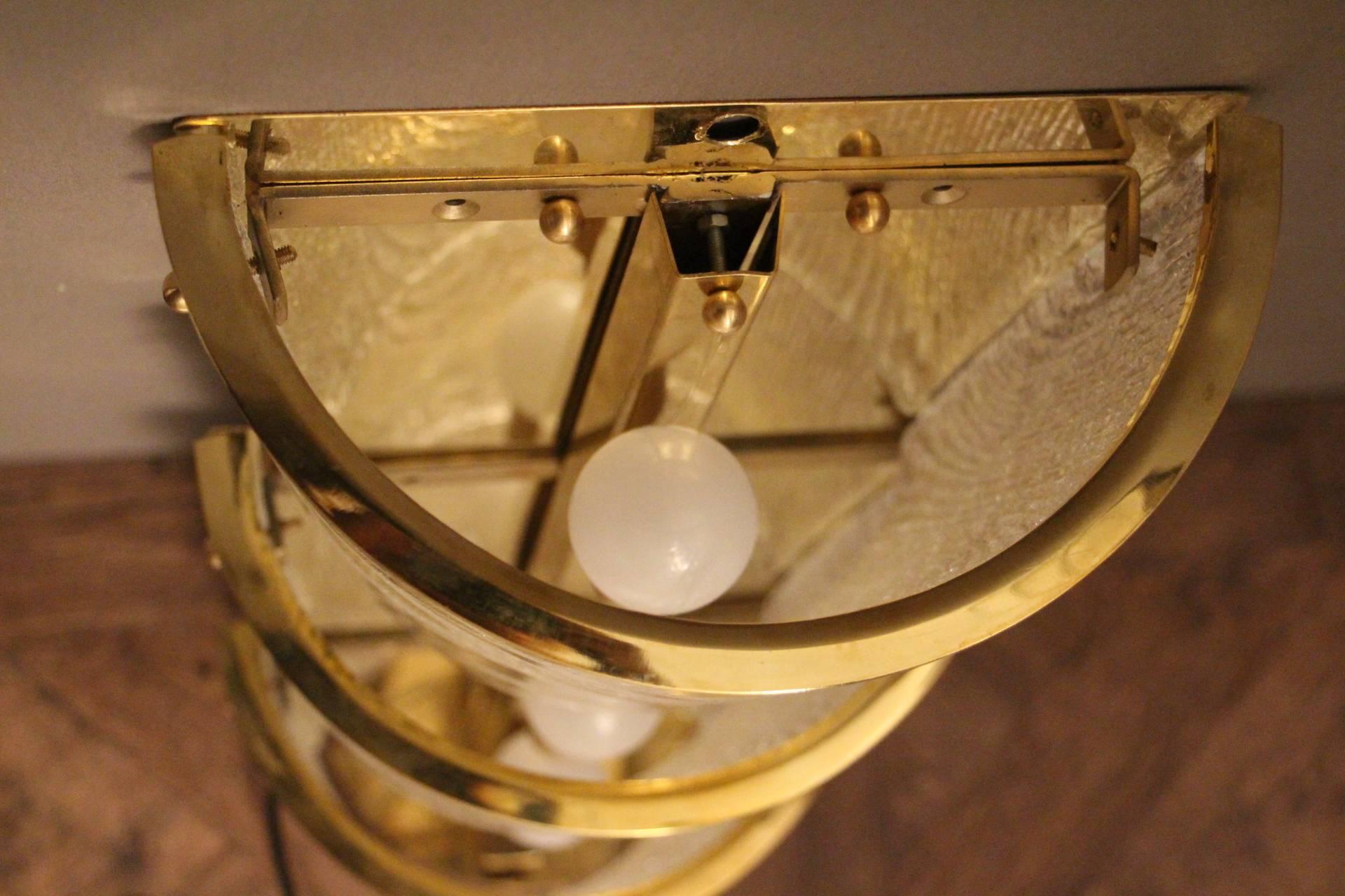 Pair of Italian Sconces in White Murano Glass and Brass 3